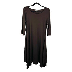 Eileen Fisher Size XS Stretch Jersey Handkerchief Hem Dress Midi Brown USA Made